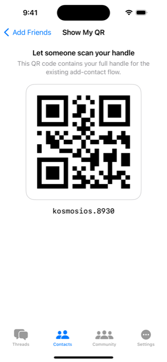QR code contact adding screen